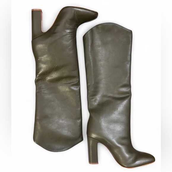 NWOB - SCHUTZ Gabrielle Military Army Green Leather Knee High Boots - Size 9.5B - Picture 6 of 9